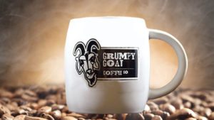 Grumpy Goat Coffee white mug
