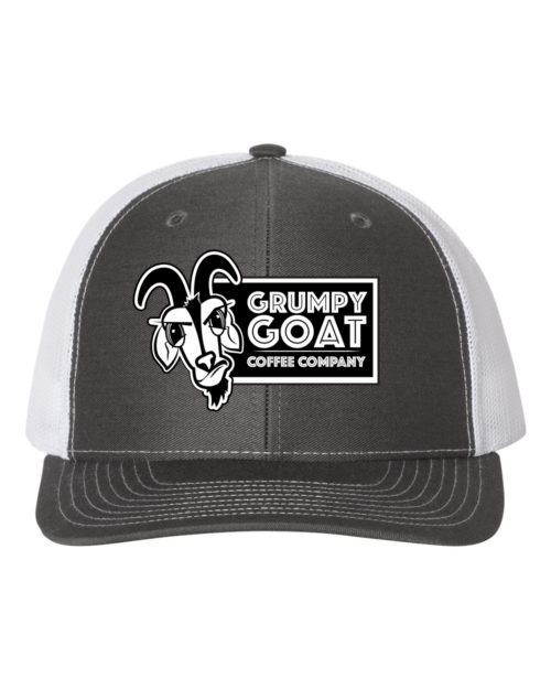 Grumpy Goat Charcoal Trucker Hat with White Mesh