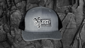 Grumpy Goat Coffee Gray Trucker Hat with Black Mesh