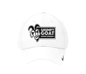 Grumpy Goat Coffee White Nike Golf Swoosh Legacy 91 Cap