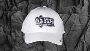Grumpy Goat Coffee White Nike Golf Swoosh Legacy 91 Cap