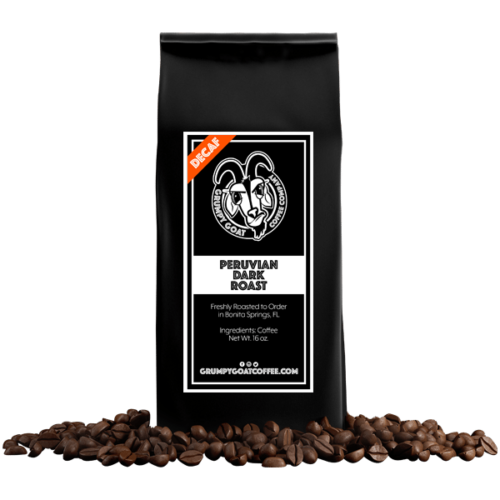 Peruvian Decaf Coffee beans roasted by Grumpy Goat Coffee