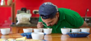 coffee cupping at home and slurping the coffee