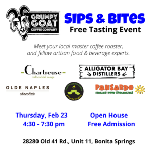 Grumpy Goat Coffee Sips and Bites Tasting Event Feb 23
